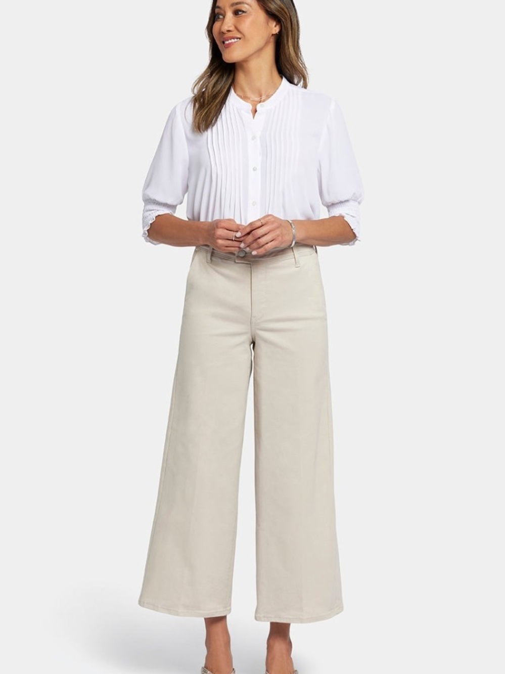NYDJ Pants, Mona Wide Leg Trouser Crop Jean Beige/Tan Denim, Size 6, Feather